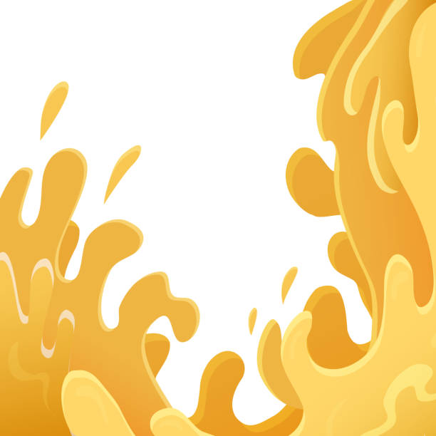 ilustraciones, imágenes clip art, dibujos animados e iconos de stock de jugosas olas de jugo. corrientes y gotas de agua.  ilustración de salpicaduras de néctar vectorial - cooking oil drop honey beer