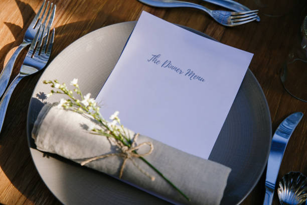 istock Wedding reception menu. Festive wedding, table setting. Blank card mockup. Restaurant menu concept. 1151349774