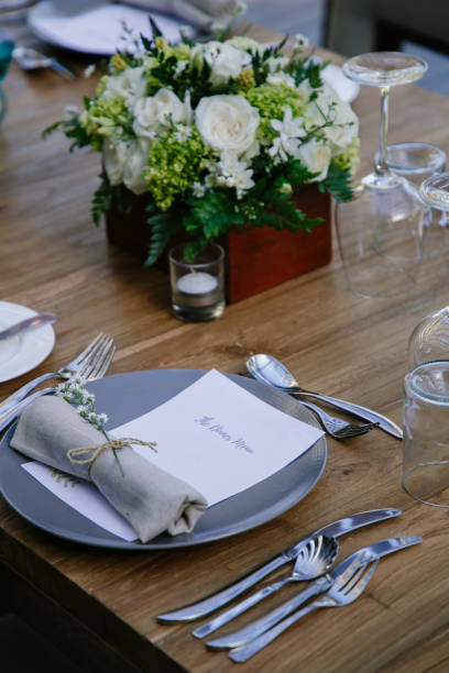 istock Elegant table set up for wedding reception or banquet dinner 1151349934