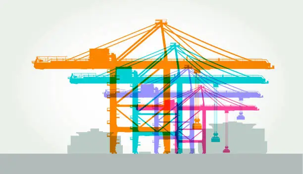 Vector illustration of Container Port Gantry Cranes