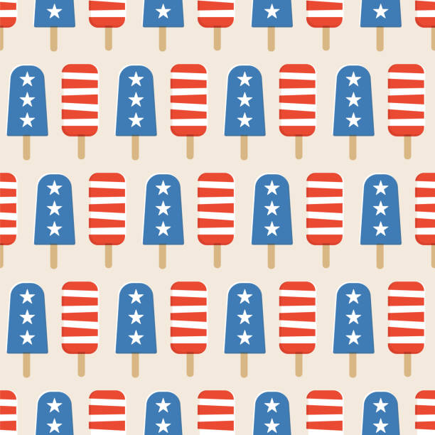 4 июля popsicles бесшовные картины. - patriotism pattern retro revival backgrounds stock illustrations