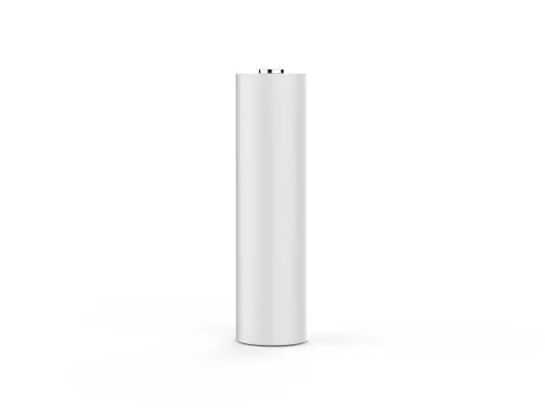 Photo of Blank power battery, empty aa acumulator, clear cylinder ecology battery mock up template on isolated white background, 3d illustration
