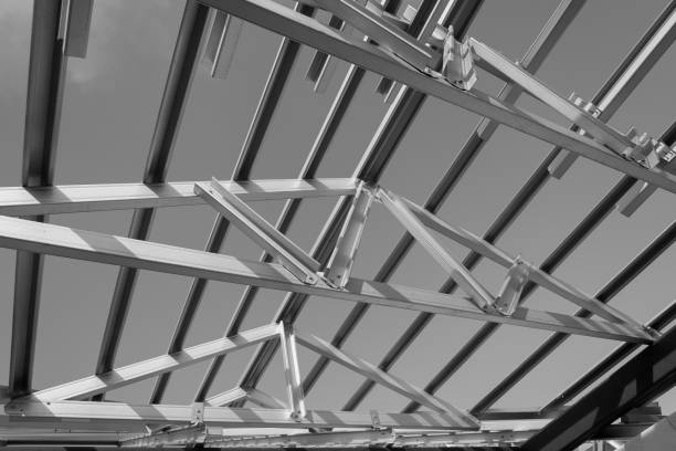 istock Structure of steel roof frame for building construction. 1151358127