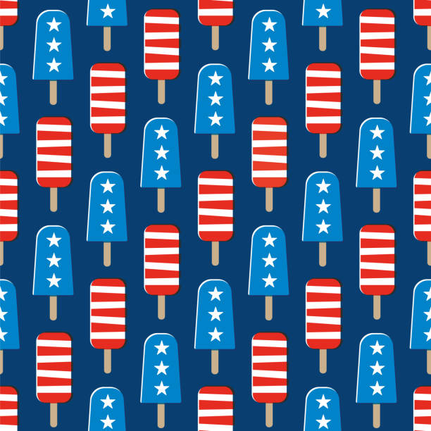 четвертого июля popsicles бесшовные картины. - patriotism pattern retro revival backgrounds stock illustrations