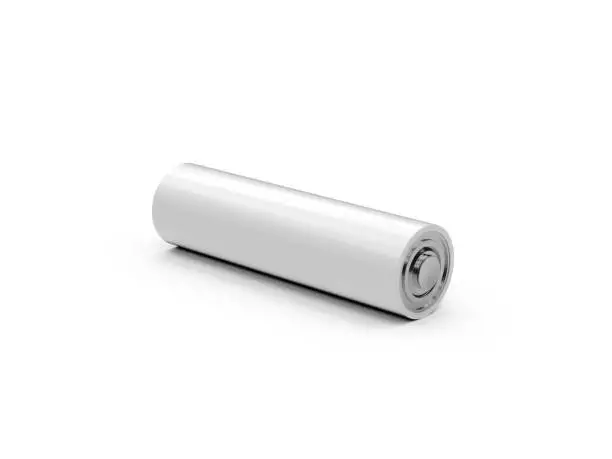 Photo of Blank power battery, empty aa acumulator, clear cylinder ecology battery mock up template on isolated white background, 3d illustration