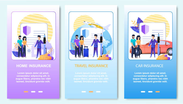 Online Insurance Services Mobile Landing Page Set Online Insurance Support Service. Mobile Landing Page Set. Professional Home, Car Protection and Safe Travel for Family. Cartoon Insurer Gives Consultation to People. Vector Editable Text Illustration insurer stock illustrations