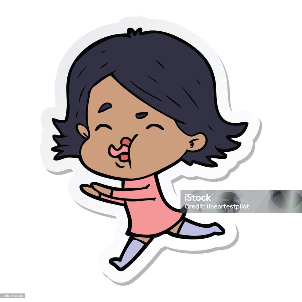 sticker of a cartoon girl pulling face Adult stock illustration