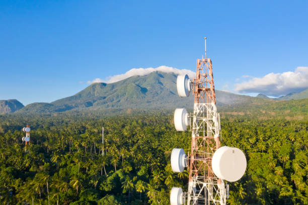 istock Telecommunication tower, communication antenna on Camiguin Island, Philippines. Tower with repeaters 1151364425