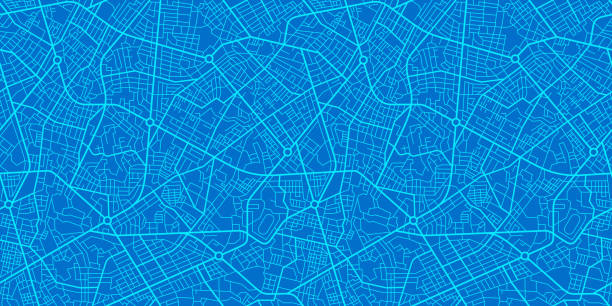 Blue City Map Blue City Map seamless texture cityscape patterns stock illustrations