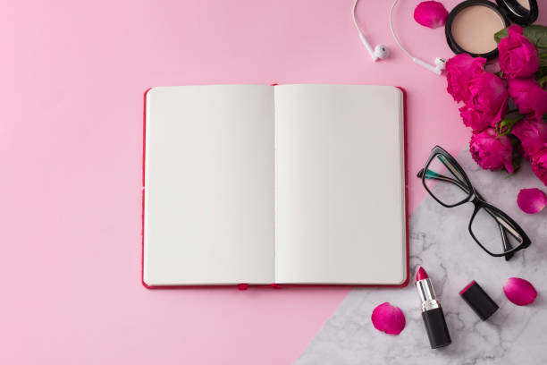 istock Beautiful mockup flat lay design for blogging workplace background. 1151369514