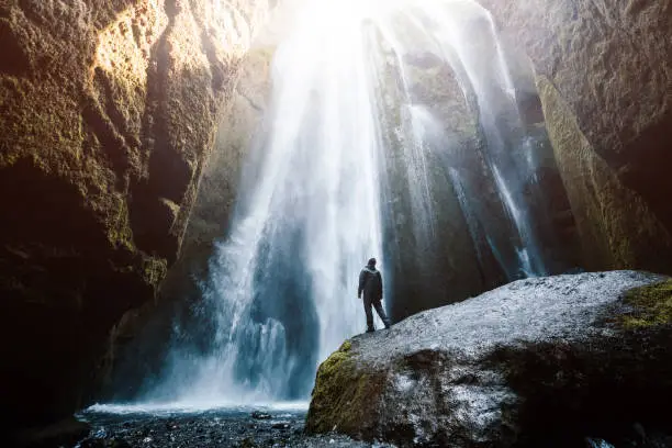 Photo of Perfect view of famous powerful Gljufrabui cascade in sunlight. Location place Iceland, sightseeing Europe.