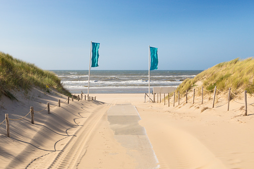 Entrance through the dunes to the North Sea beach of Noordwijk aan Zee, The Netherlands