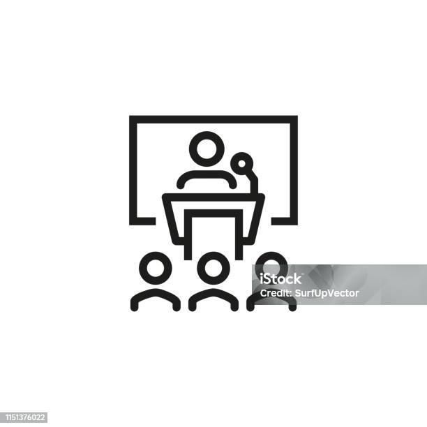 Business Conference Line Icon Stock Illustration - Download Image Now - Audience, Icon Symbol, Education