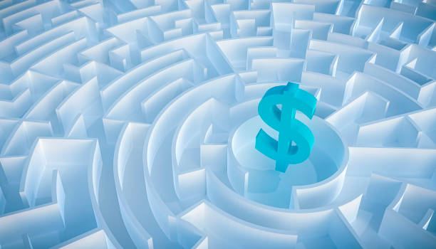 Circular maze or labyrinth with dollar symbol or sign in its center. 3d render illustration. Business and finance concepts. How to earn money or way to get rich concept. Circular maze or labyrinth with dollar symbol or sign in its center. 3d render illustration. Business and finance concepts. How to earn money or way to get rich concept. currency chasing discovery making money stock pictures, royalty-free photos & images