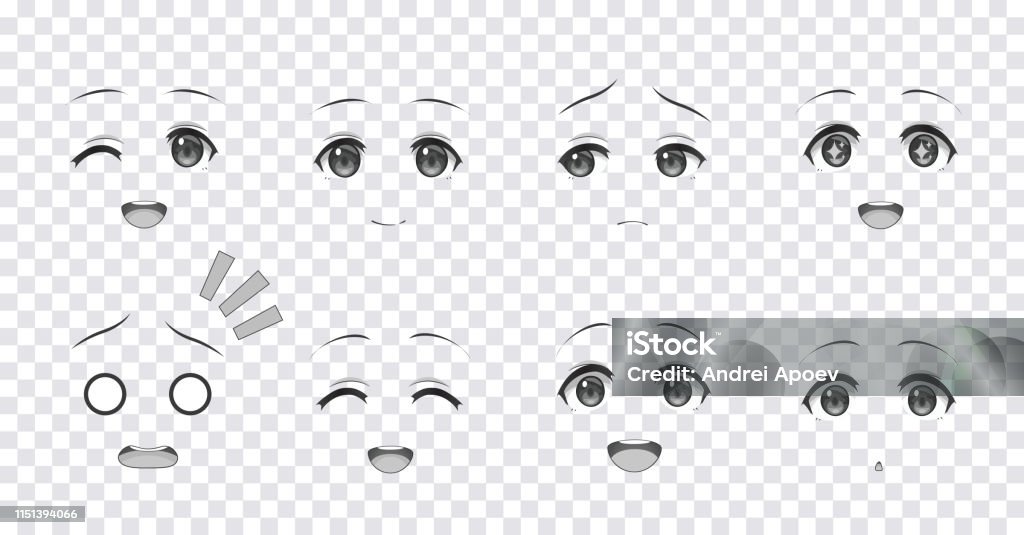 Emotions Blue Eyes Of Anime Manga Girls Stock Illustration