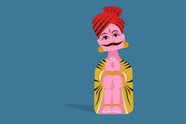 Vector illustration of Illustration of a Indian man in Tanjore dolls style