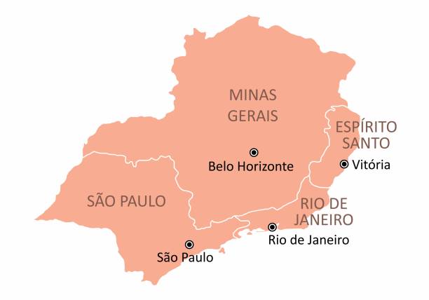 ilustraciones, imágenes clip art, dibujos animados e iconos de stock de mapa de región sureste de brasil - brazil map rio de janeiro sao paulo