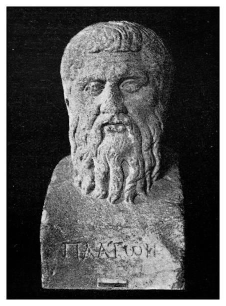 ilustraciones, imágenes clip art, dibujos animados e iconos de stock de atlas de retratos clásicos-griego: estatua de platón - plato philosopher statue greek culture