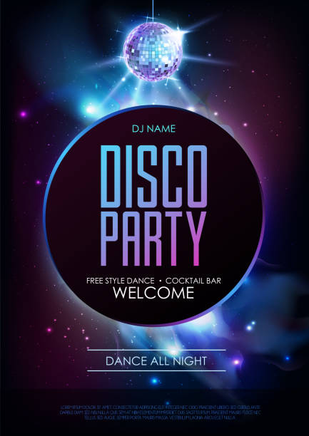 stockillustraties, clipart, cartoons en iconen met disco bal achtergrond. disco party poster op open ruimte achtergrond. nachtclub - dancing