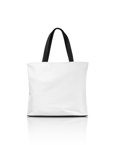 Blank white canvas tote bag for save global warming isolated on white background with clipping path