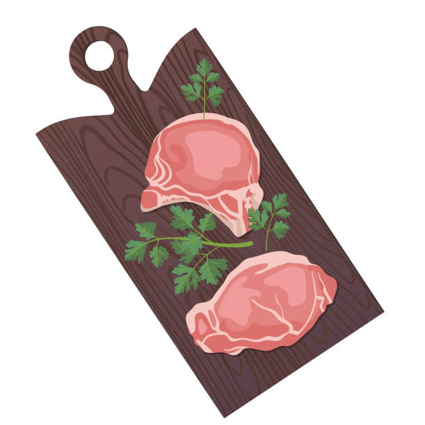 schneidevorstellung mit schweineschleifen - pork chop illustrations stock-grafiken, -clipart, -cartoons und -symbole