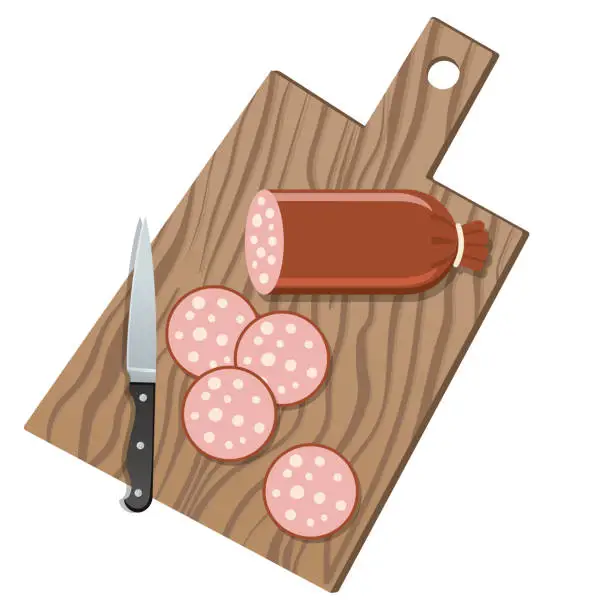 Vector illustration of Cutting Board With Sausage And A Knife