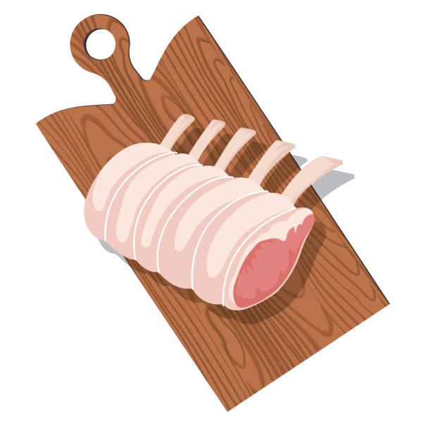 ilustrações de stock, clip art, desenhos animados e ícones de cutting board with a rack of lamb - rack of lamb illustrations