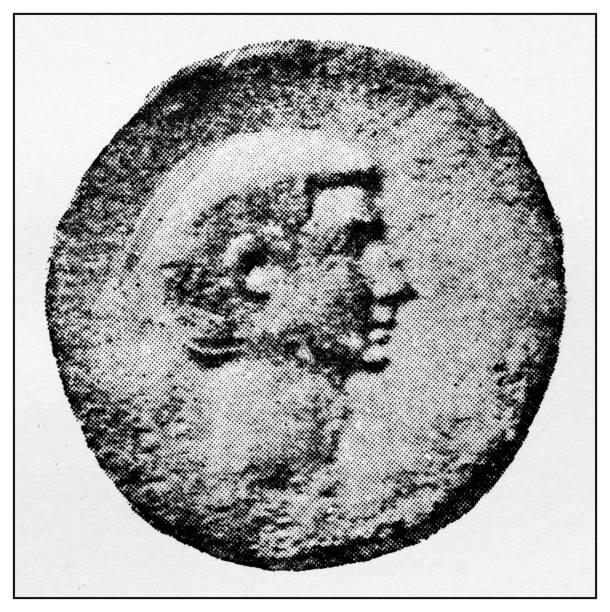 Atlas of Classical Portraits - Roman: Coin of Marcus Junius Brutus (the Younger) Atlas of Classical Portraits - Roman: Coin of Marcus Junius Brutus (the Younger) julius caesar bust stock illustrations