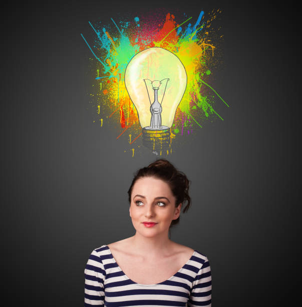 istock Young woman thinking with lightbulb above her head 1151411102