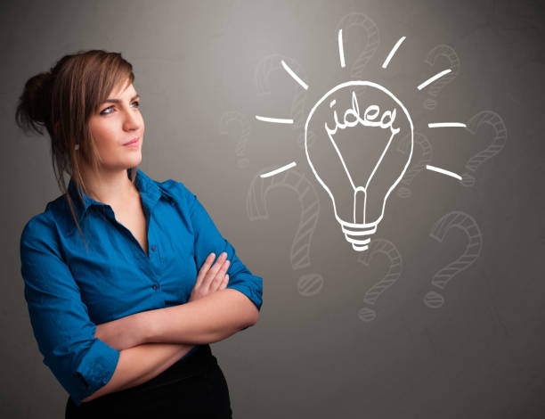 istock Young girl comming up with a light bubl idea sign 1151411801