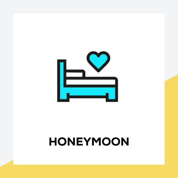 ilustrações de stock, clip art, desenhos animados e ícones de honeymoon line icon set - honeymoon wedding married engagement