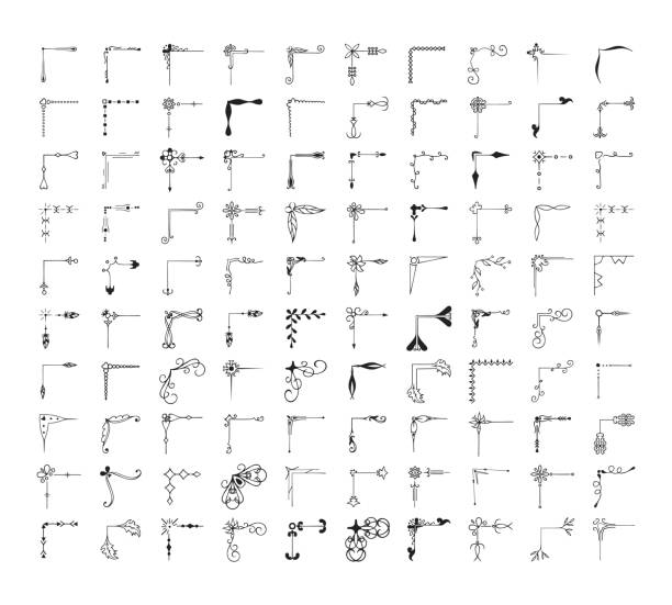 супер большая коллекция ручной обращается филигранные углы и мотив свадебных границ. элементы украшения текста flourish в стиле ретро. вихревы - corner stock illustrations