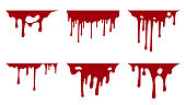 istock Hand drawn collection of blood paint splatter backgrounds. Horror leak. Bloody Ink drip. Melting graffiti drops. Vector isolated red grunge stain. 1151415399