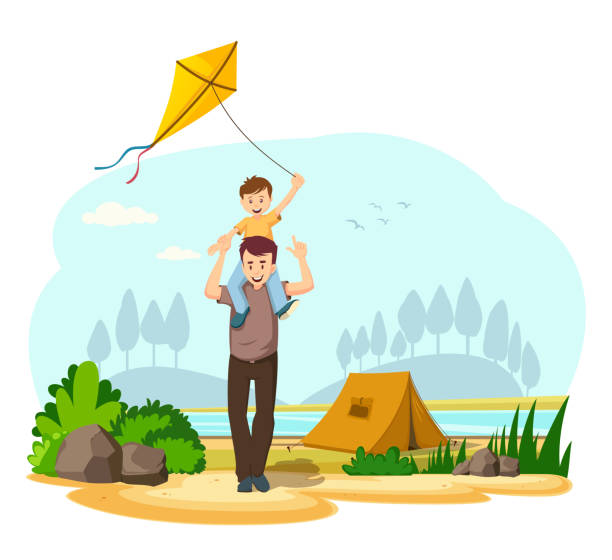 Father son and kite background Carrying a Person On Shoulders father kid stock illustrations