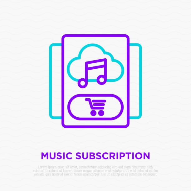 müzik aboneliği ince çizgi simgesi: bulut ve alışveriş sepetindeki müzik. modern vektör illustration. - spotify stock illustrations