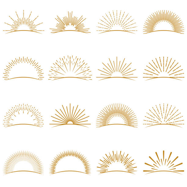 kolekcja golden burst sunset rays - sunrise point stock illustrations