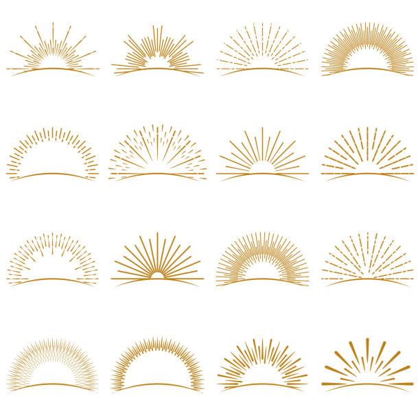 ilustrações, clipart, desenhos animados e ícones de coleção dourada das raias do por do sol do estouro - golden sunset