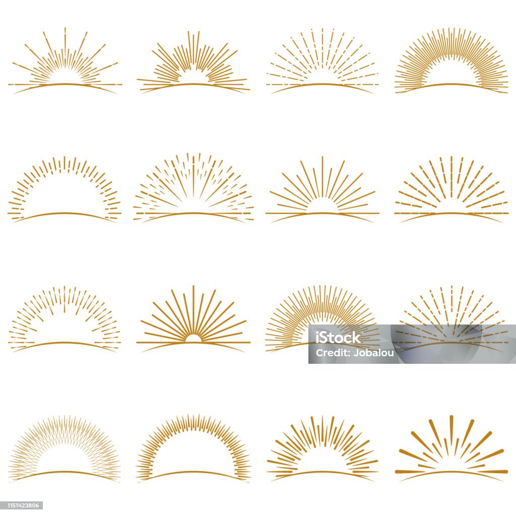 Коллекция "Золотой взрыв заката" - Векторная графика Солнце роялти-фри