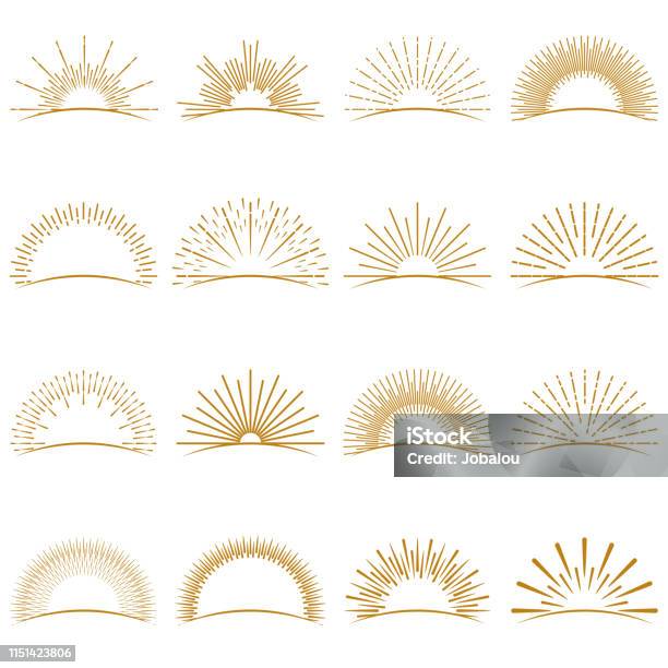 Коллекция Золотой Взрыв Заката — стоковая векторная графика и другие изображения на тему Солнце - Солнце, Солнечный свет, Векторная графика