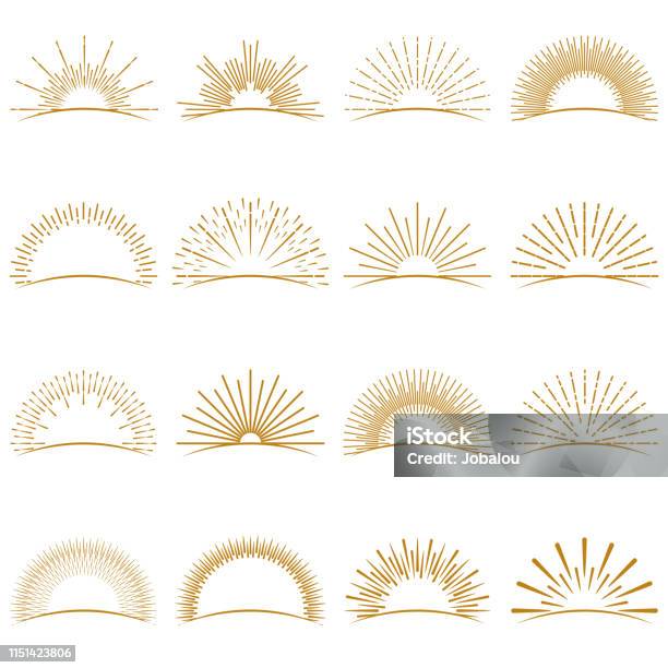 Golden Burst Sunset Rays Collection Stock Illustration - Download Image Now - Sun, Gold Colored, Sunbeam