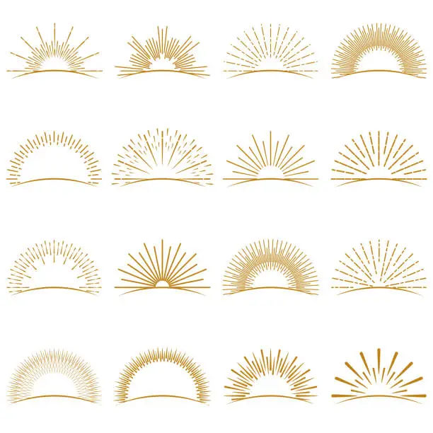 Vector illustration of Golden Burst Sunset Rays Collection