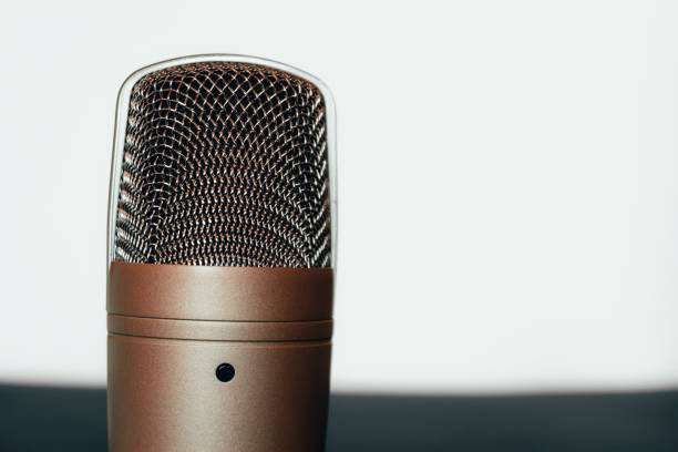 istock Closeup shot of a studio microphone sitting on a white background 1151424940