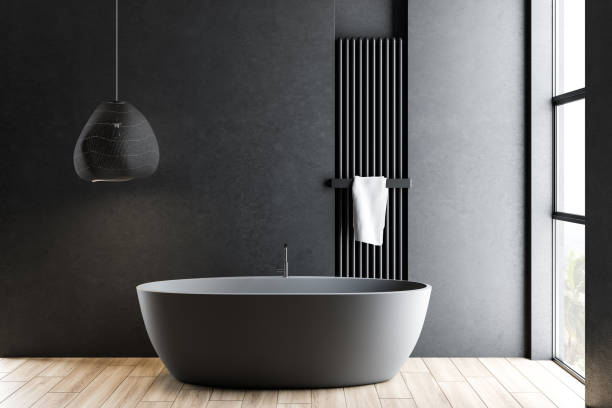 istock Gray bathroom interior with gray tub 1151425350