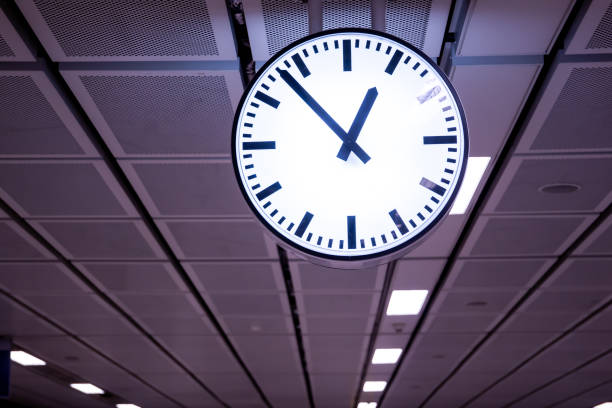 istock Clock in the rail station clsoe up with copy space. 1151432297