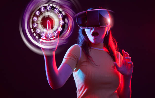 istock Young girl with VR goggles on head 1151432772