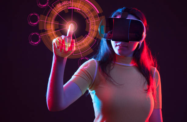istock Young girl with VR goggles on head 1151433965