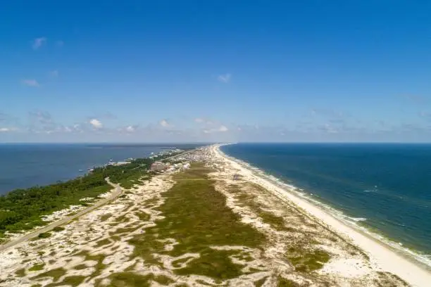 Aerial view of of the Alabama Gulf Coast waterfront