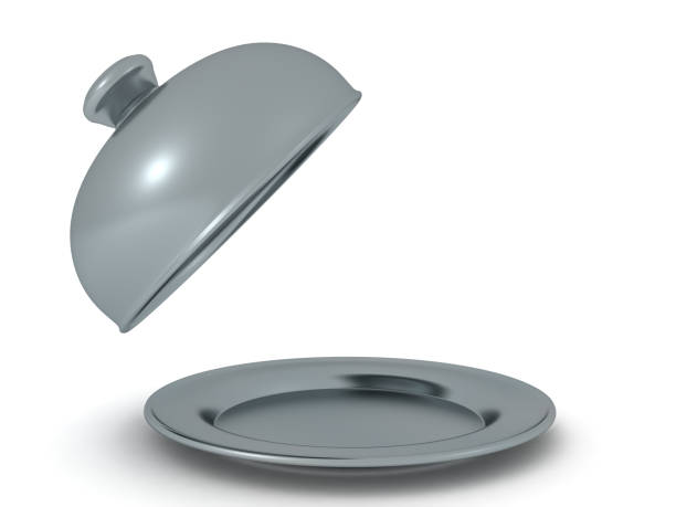 istock 3D Rendering of cloche serving platter with lid raised to the left 1151436713