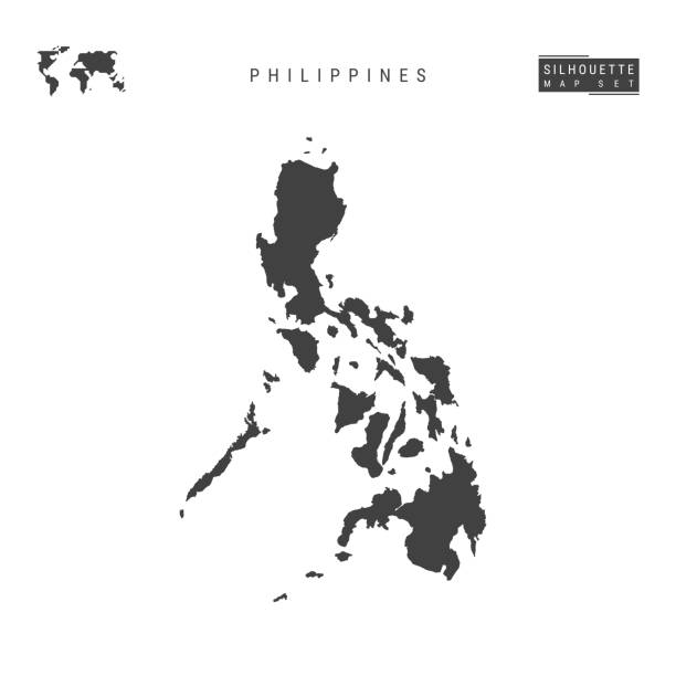 필리핀 벡터 지도 흰색 배경에 고립입니다. 높은 상세 블랙 실루엣 필리핀의 지도 - philippines stock illustrations