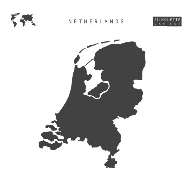 白の背景に分離されたオランダのベクター地図。オランダの高精細黒シルエットマップ - オランダ点のイラスト素材／クリップアート素材／マンガ素材／アイコン素材